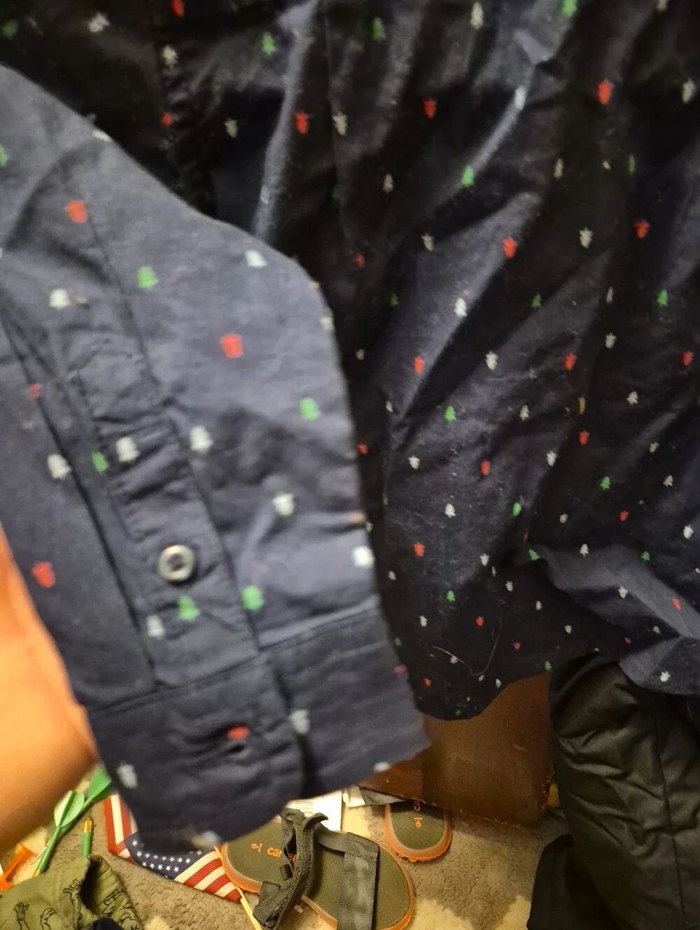 2TThe Children's Place Navy Button-Down Shirt with Red, Green & White Tree Print